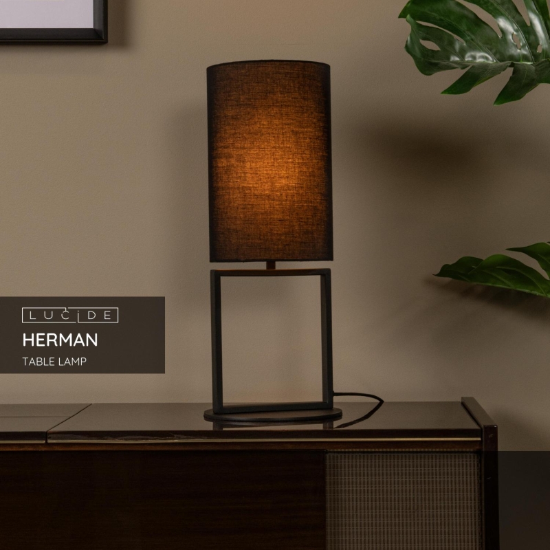 Lucide HERMAN - Stolná lampa - Ø 20 cm - 1xE27 - Čierna